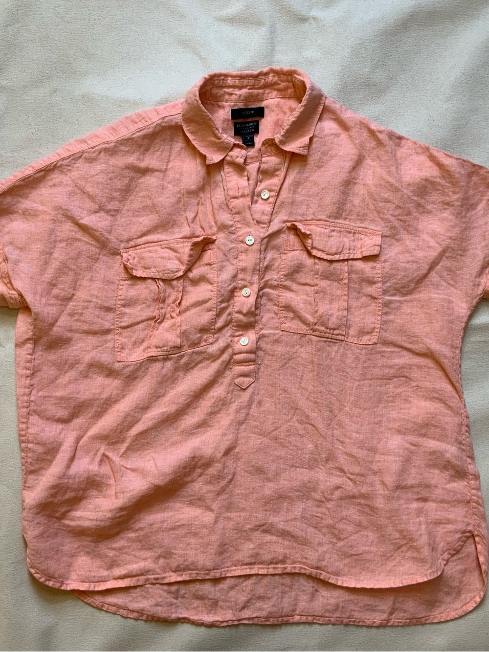 J. Crew Peach Short-Sleeve Button-Front Linen Shirt